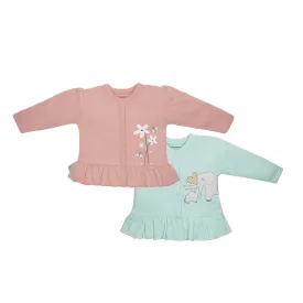 Top Full Sleeves Girls Peach/Aqua - 2Pc Set