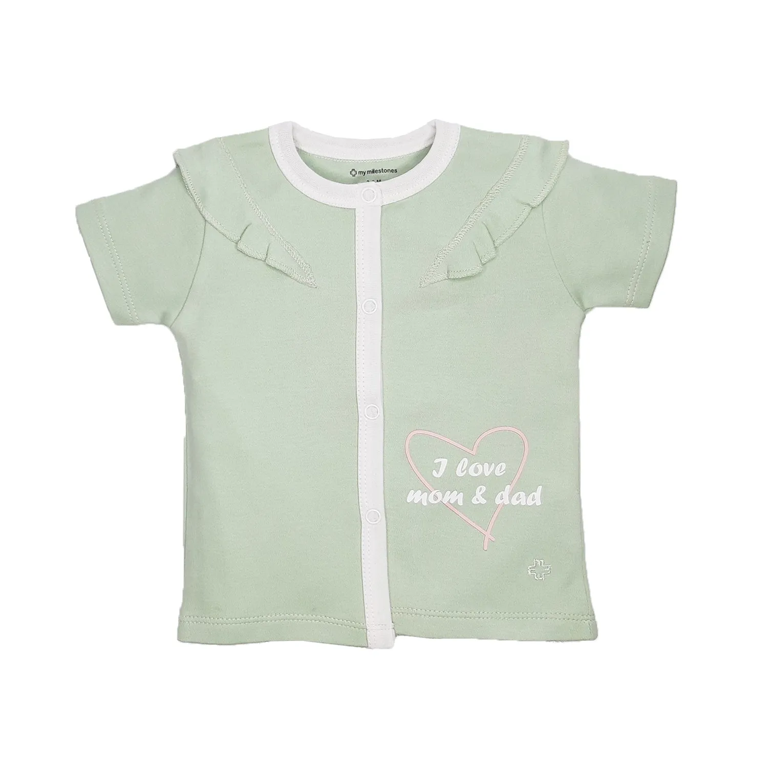 Tops Half Sleeves Girls Pink/Sage Green - 2Pc Set