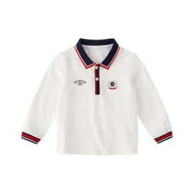 Unlimited 55 Contrast Striped Trim Boy Long Sleeve White Polo