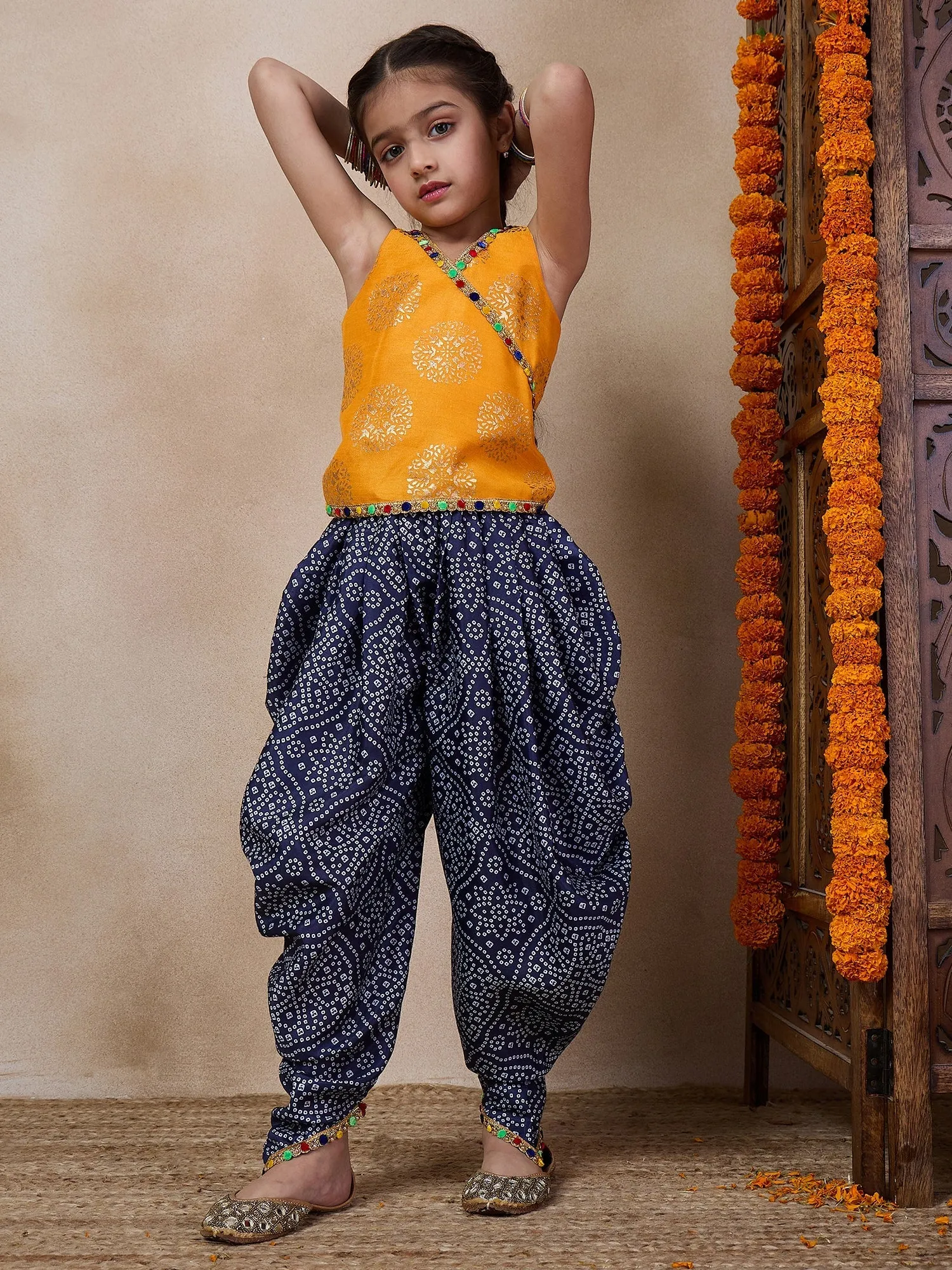 V Neck Sleeveless Printed Top Dhoti Pant Clothing Set