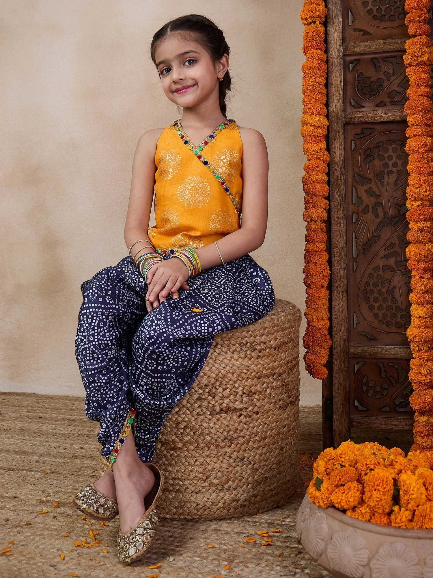 V Neck Sleeveless Printed Top Dhoti Pant Clothing Set