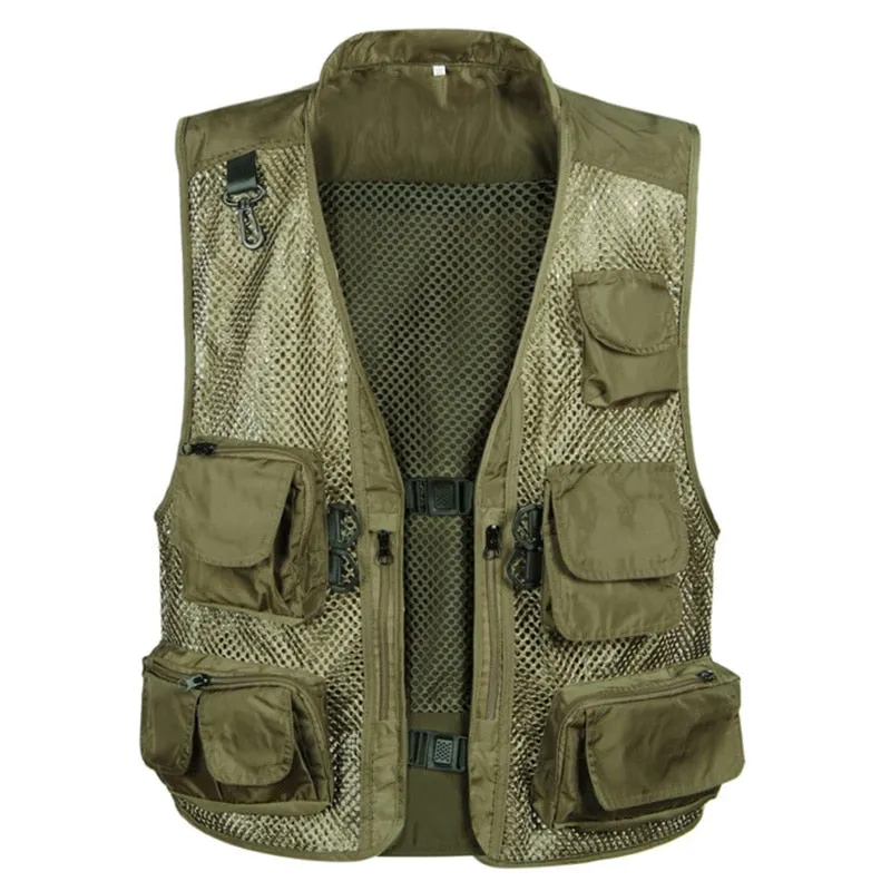 Vest Mesh Multi Pocket Male Sleeveless Jackets Gauze Green Camouflage