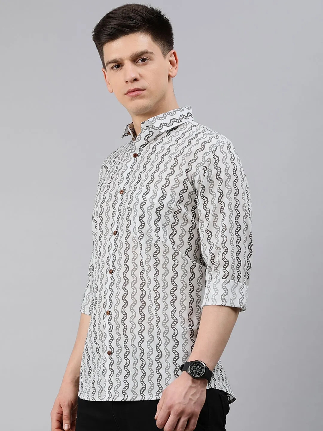 White Cotton Full Sleeves Shirts For Men-Mmf0243