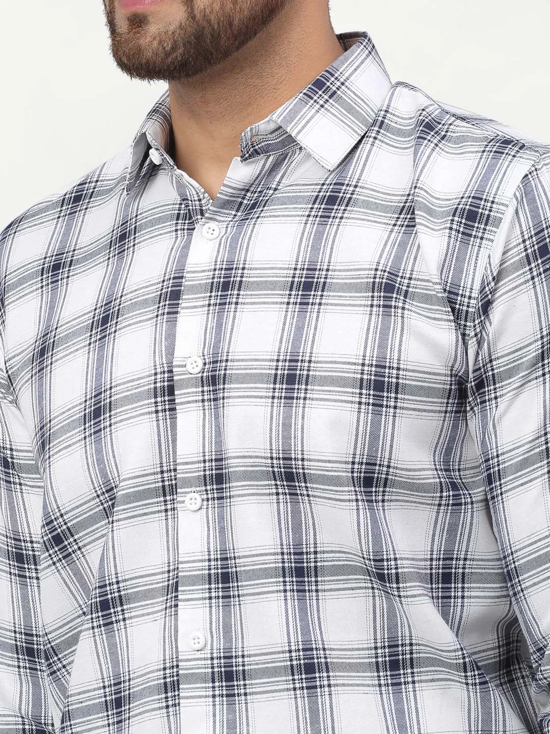 White Men'S Checked Formal Shirts