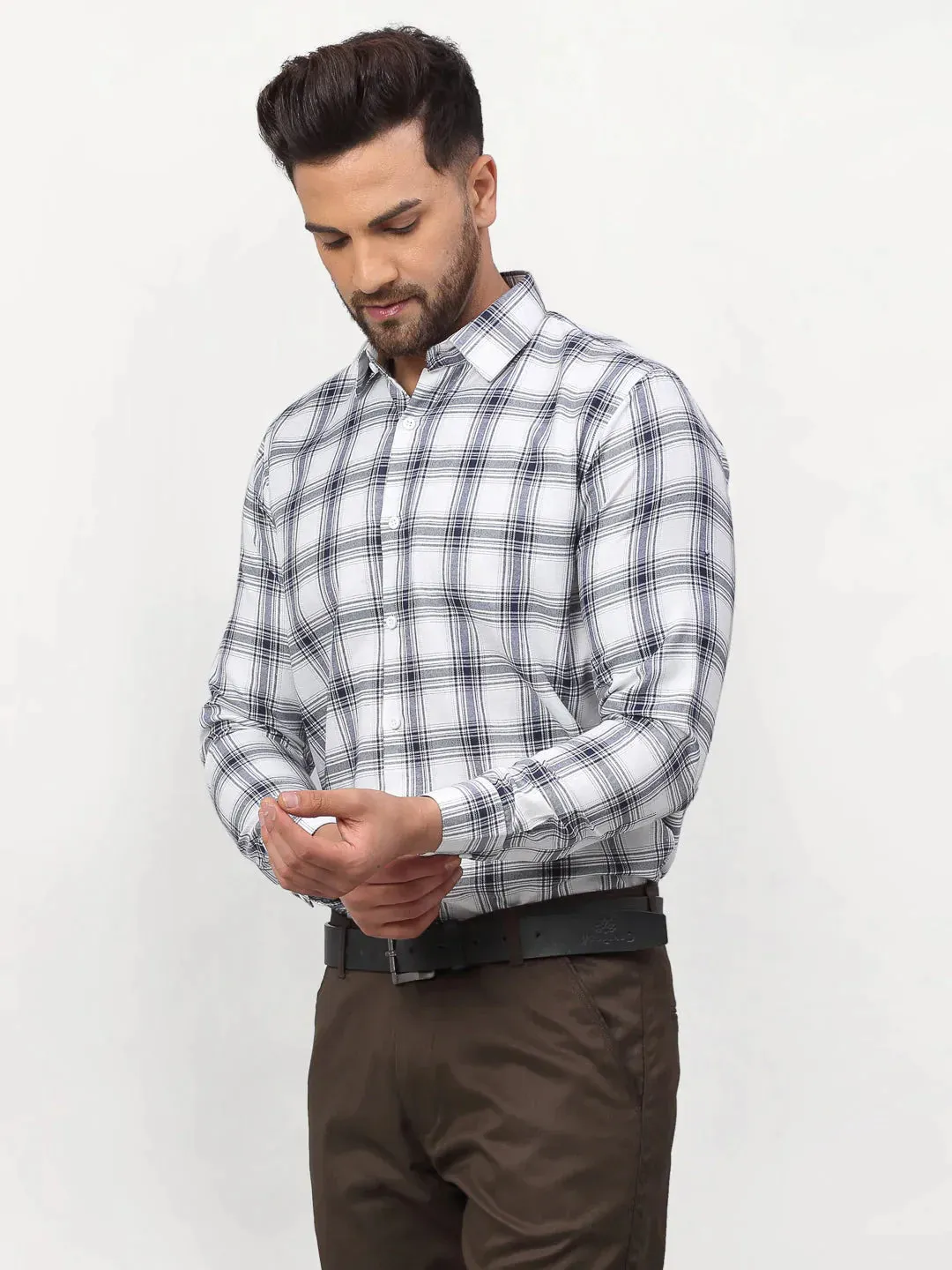 White Men'S Checked Formal Shirts