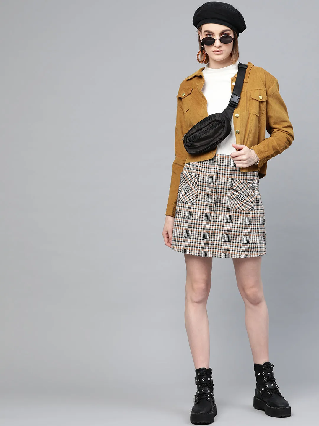 Women Brown Corduroy Bomber Jacket