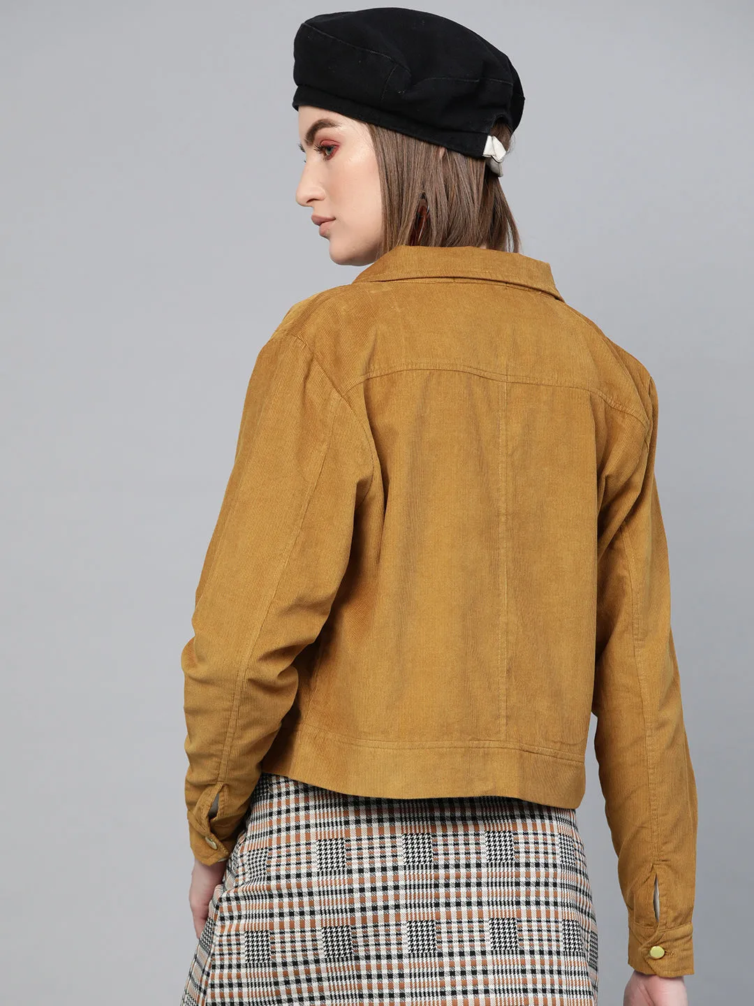 Women Brown Corduroy Bomber Jacket