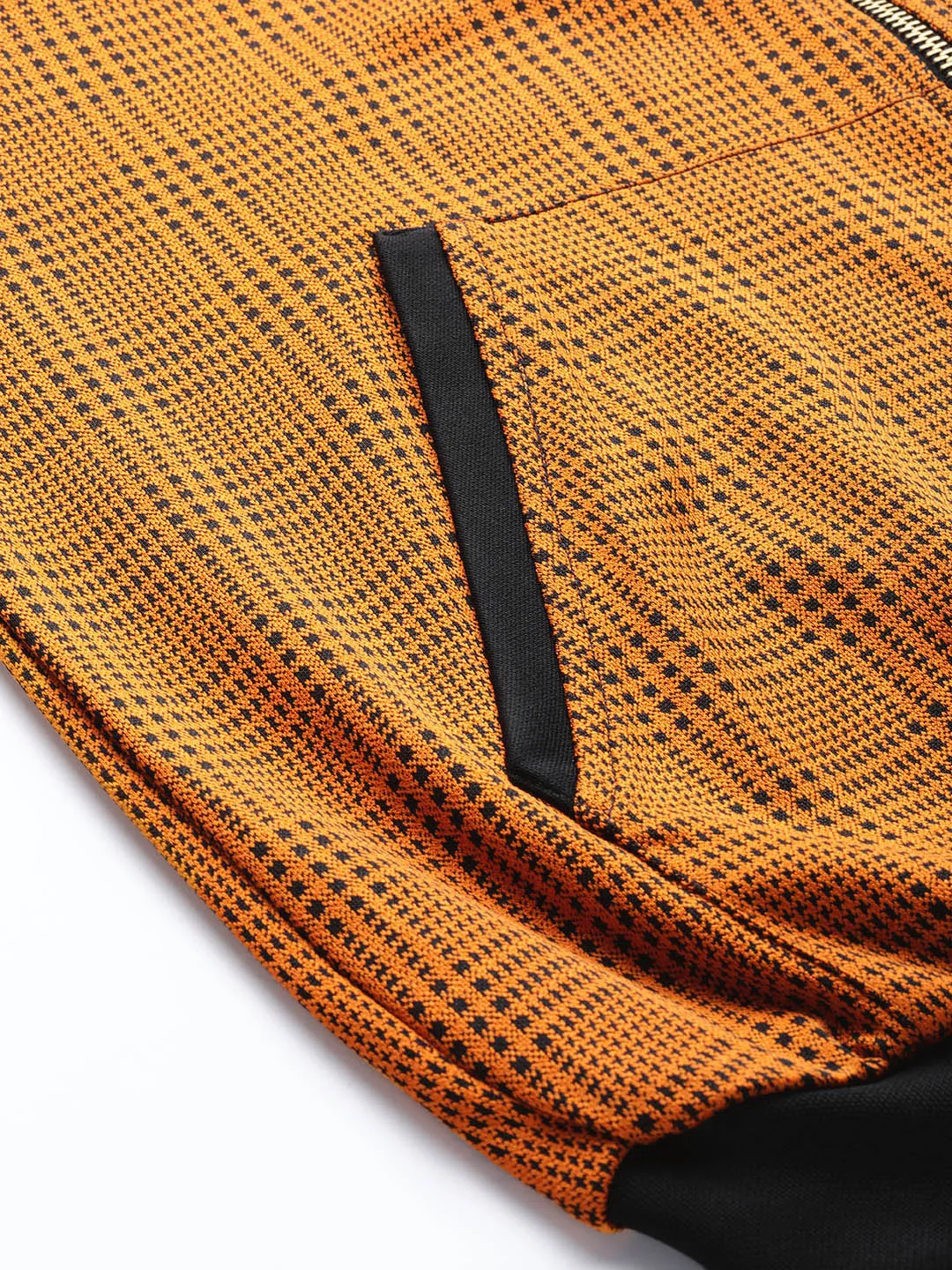 Women Mustard Jacquard Check Bomber Jacket