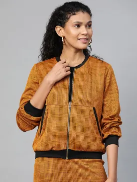 Women Mustard Jacquard Check Bomber Jacket