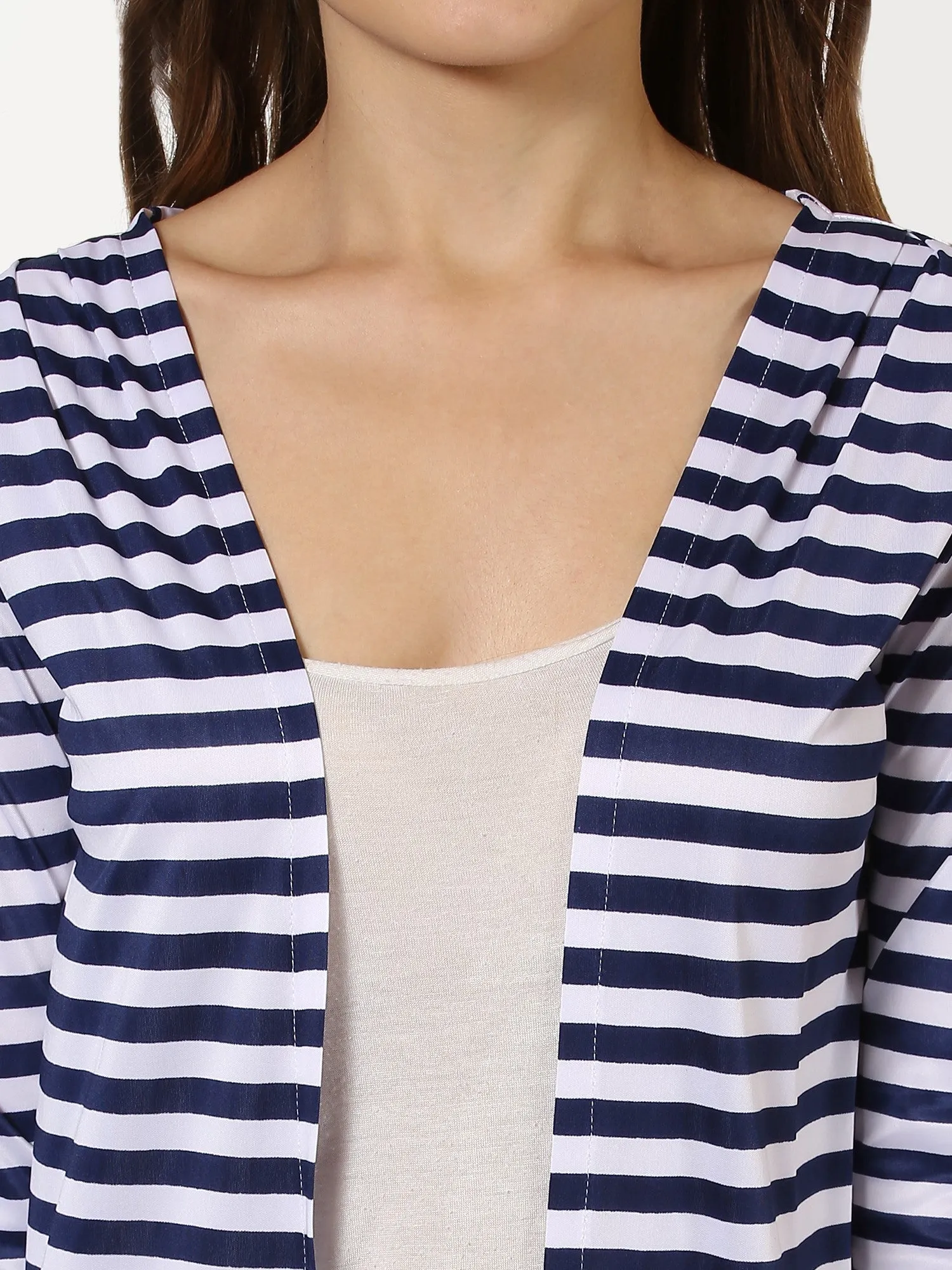 Women Navy Stripes Longline Shrug