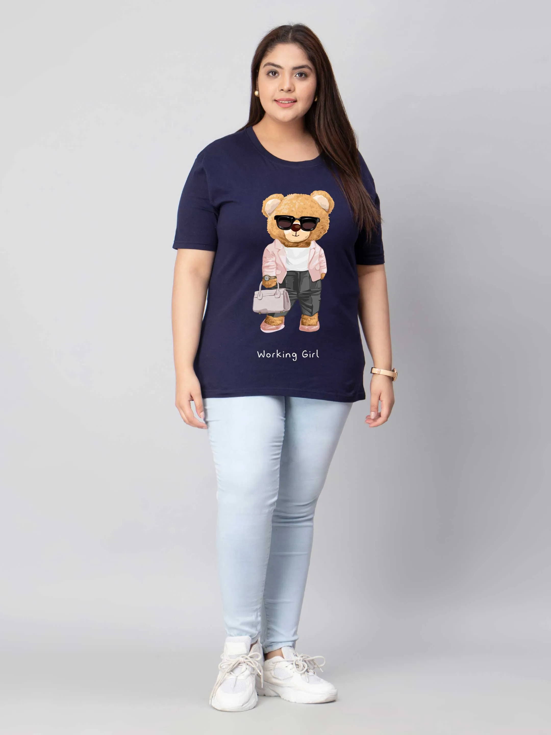 Working Girl Bear Plus Size Women T-Shirt