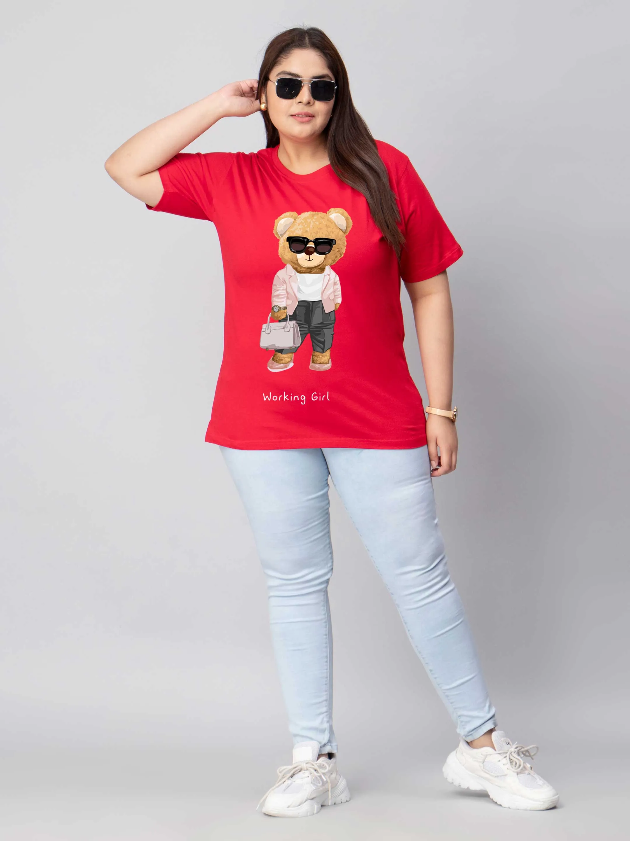 Working Girl Bear Plus Size Women T-Shirt