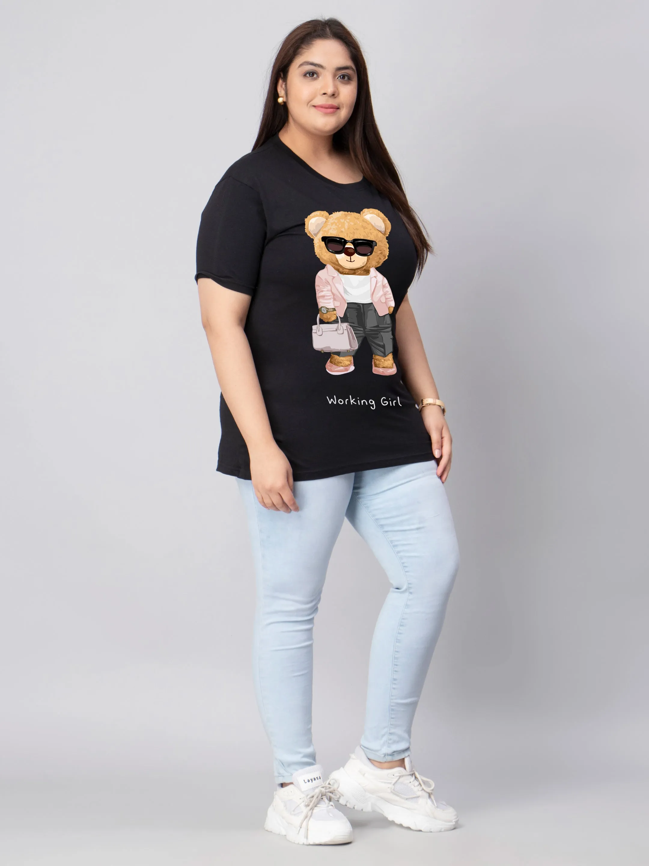 Working Girl Bear Plus Size Women T-Shirt