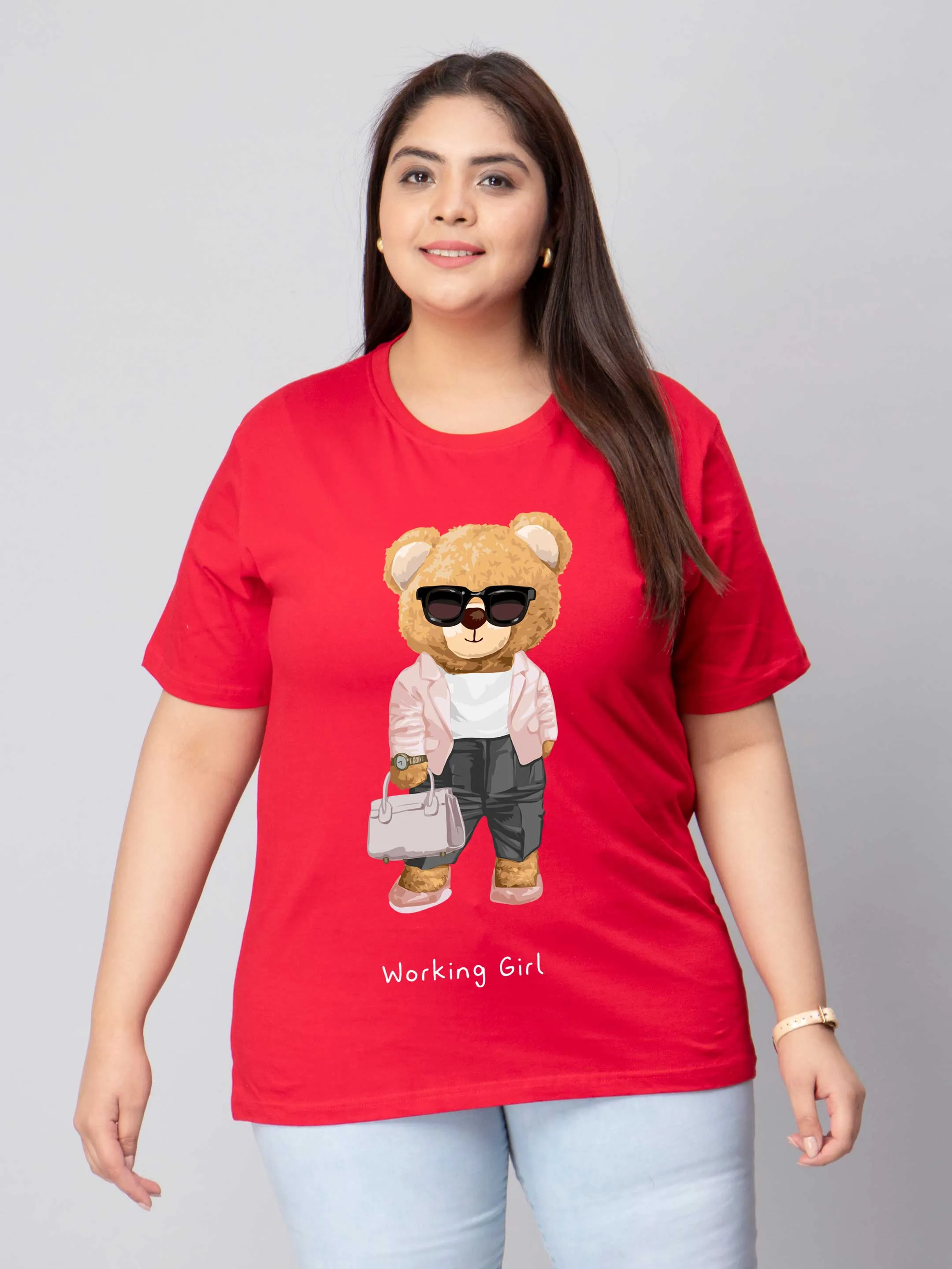 Working Girl Bear Plus Size Women T-Shirt