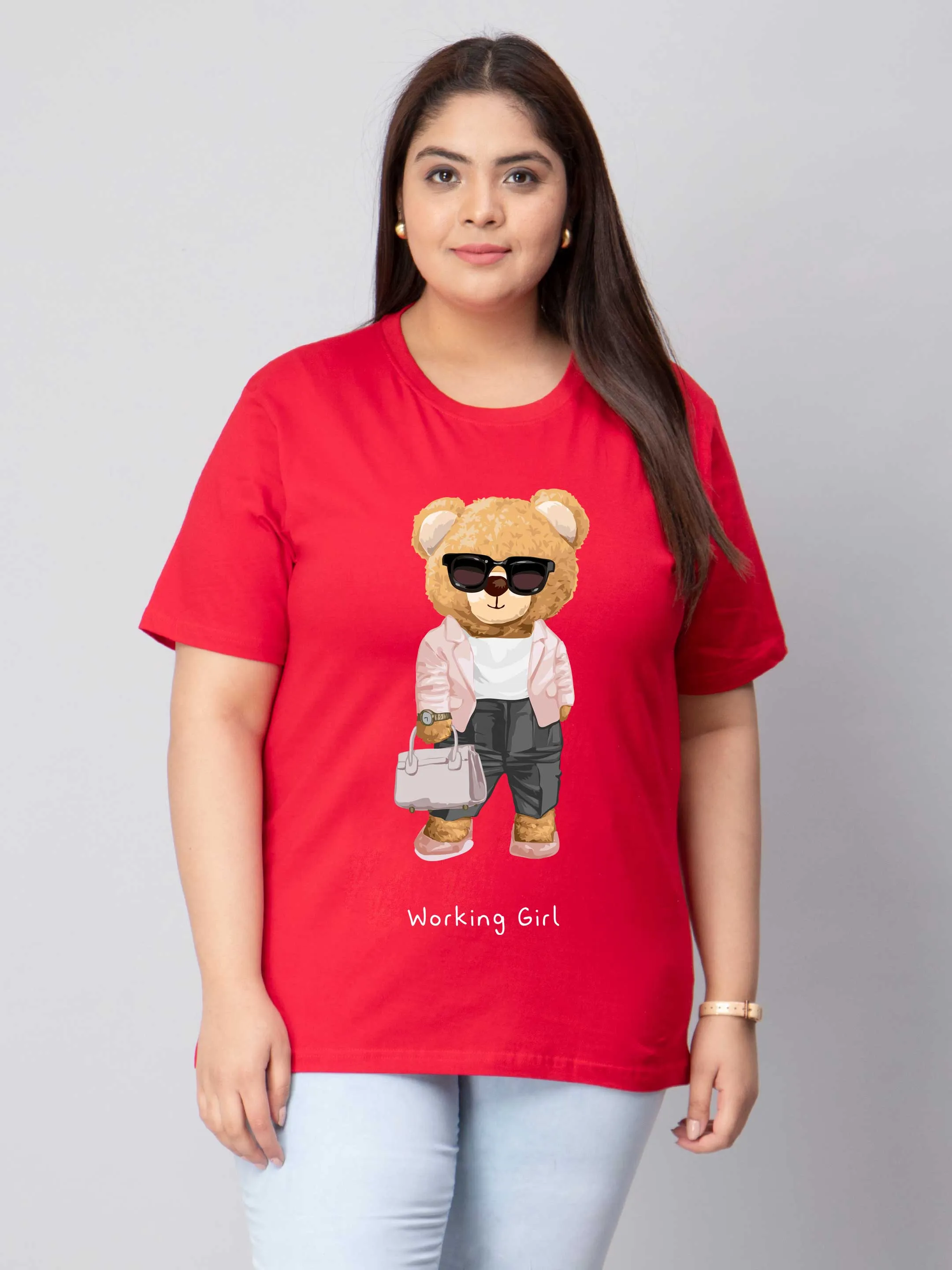 Working Girl Bear Plus Size Women T-Shirt