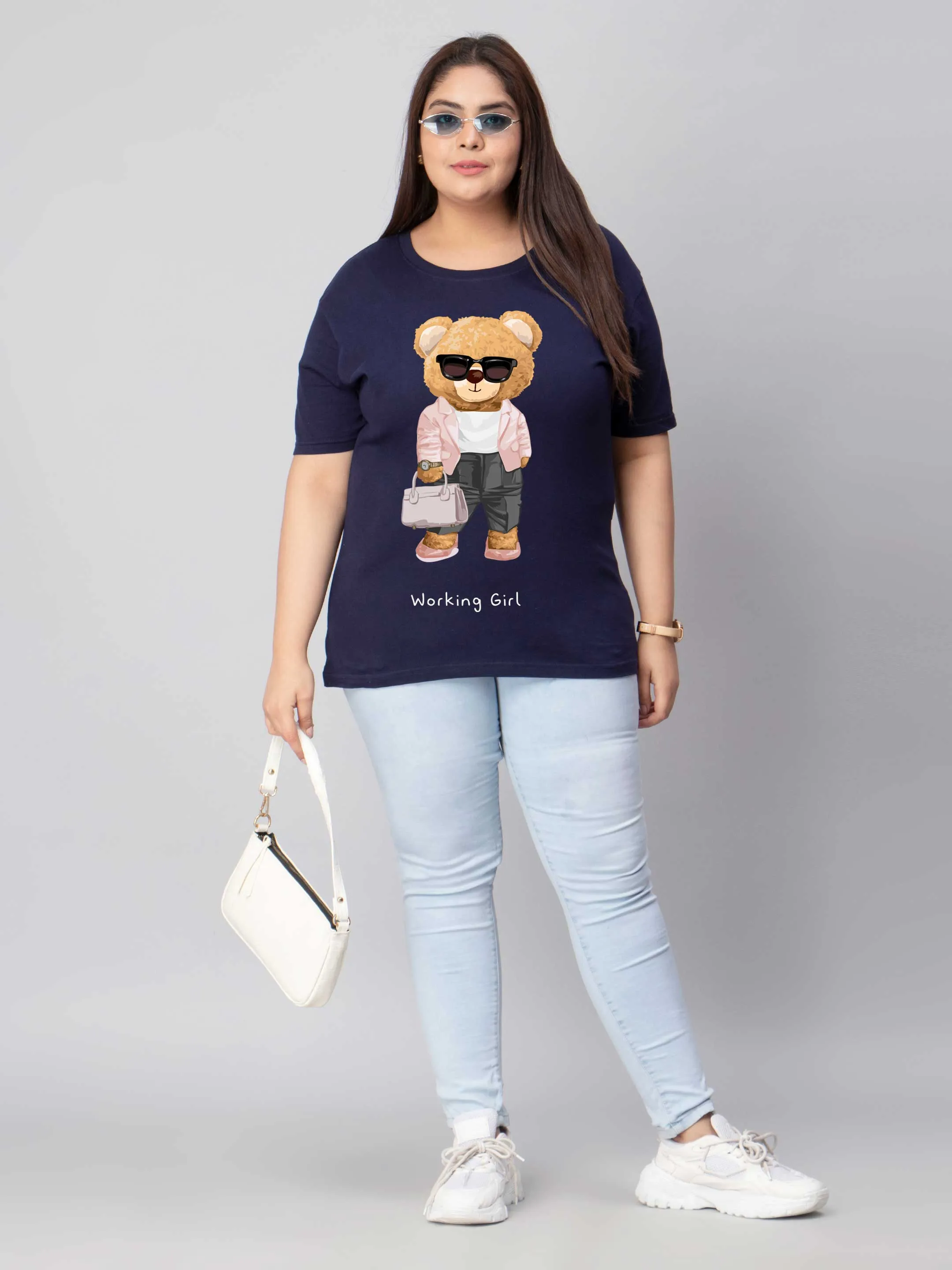 Working Girl Bear Plus Size Women T-Shirt