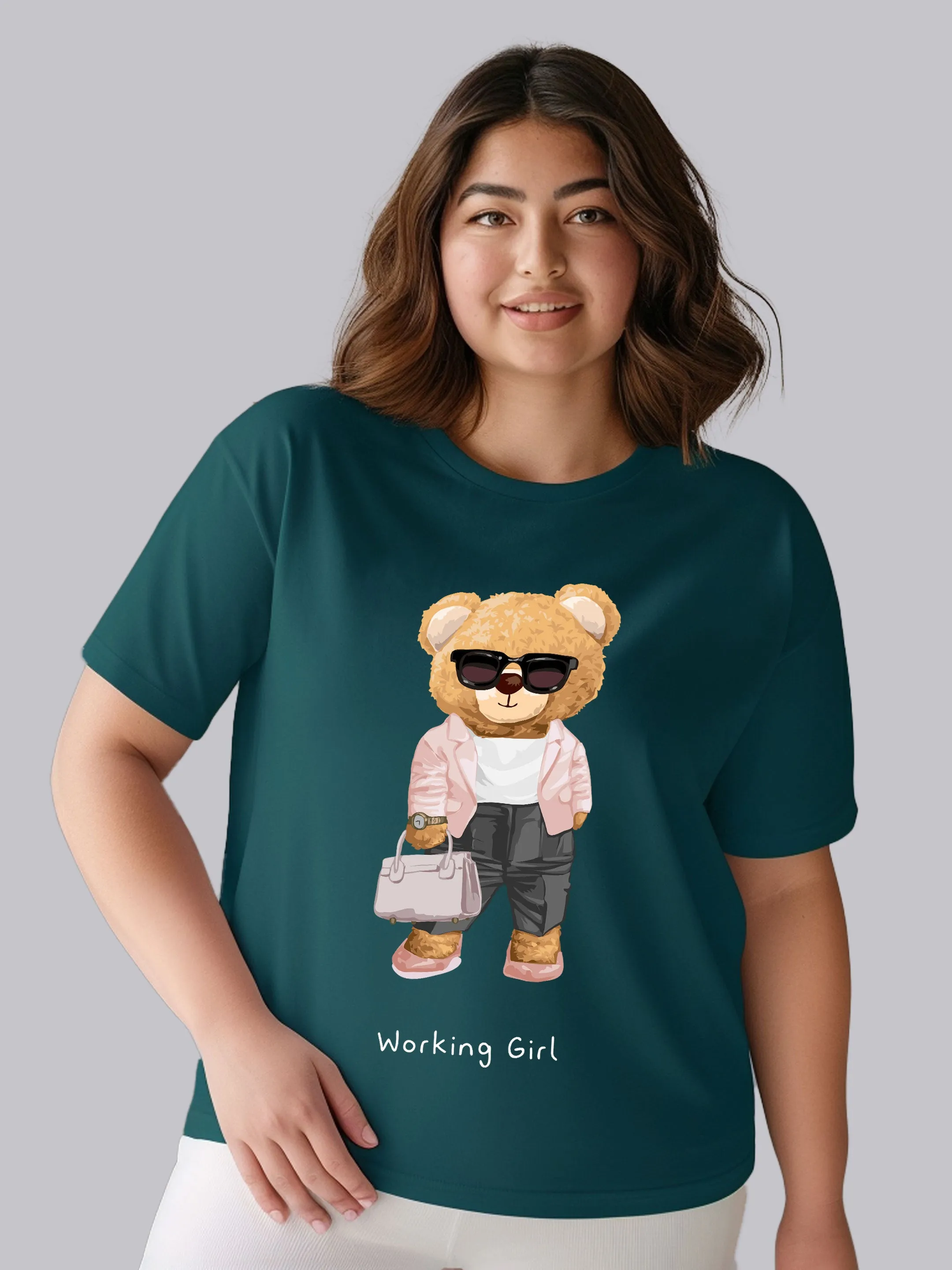 Working Girl Bear Plus Size Women T-Shirt