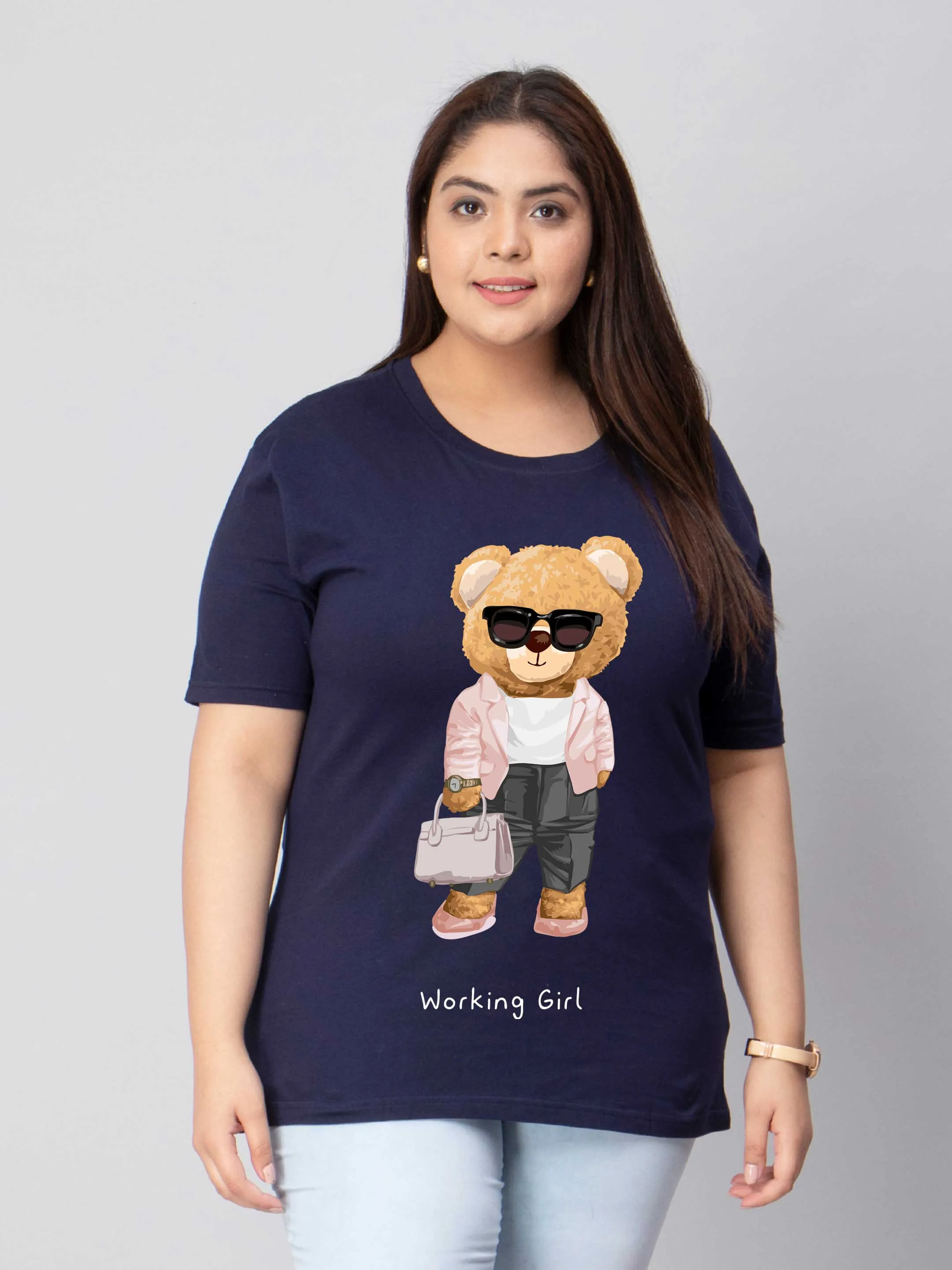 Working Girl Bear Plus Size Women T-Shirt