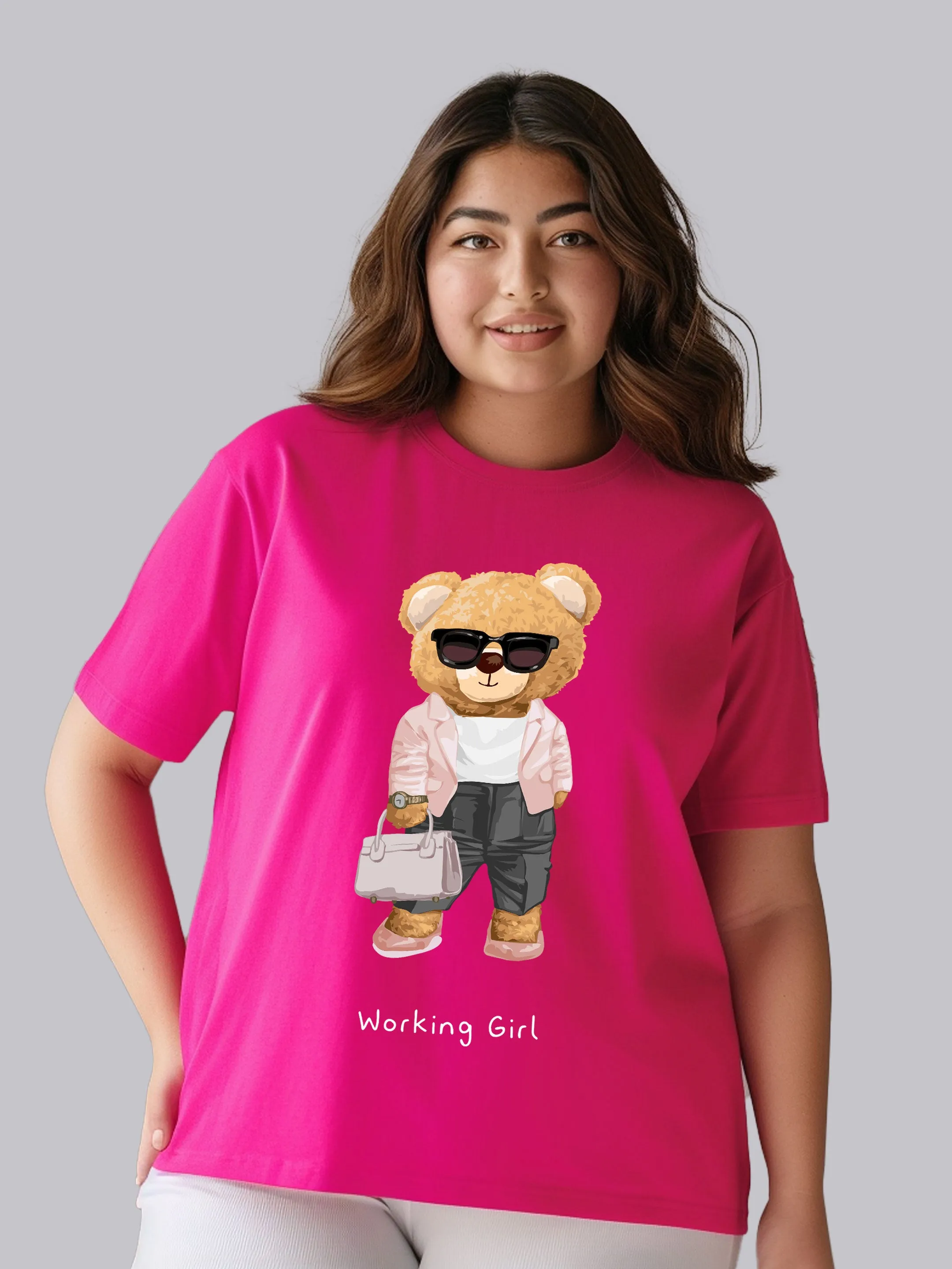 Working Girl Bear Plus Size Women T-Shirt