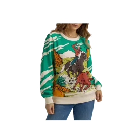 Wrangler Women's Retro Cream Vibrant Western Scene Long Sleeve Multi Color Sweatshirt