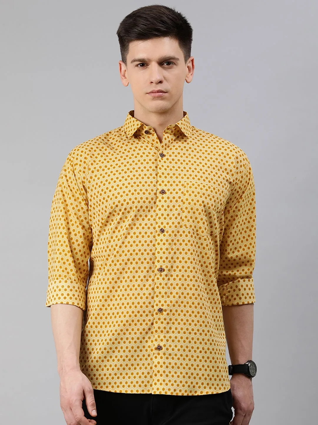 Yellow Cotton Full Sleeves Shirts For Men-Mmf0242