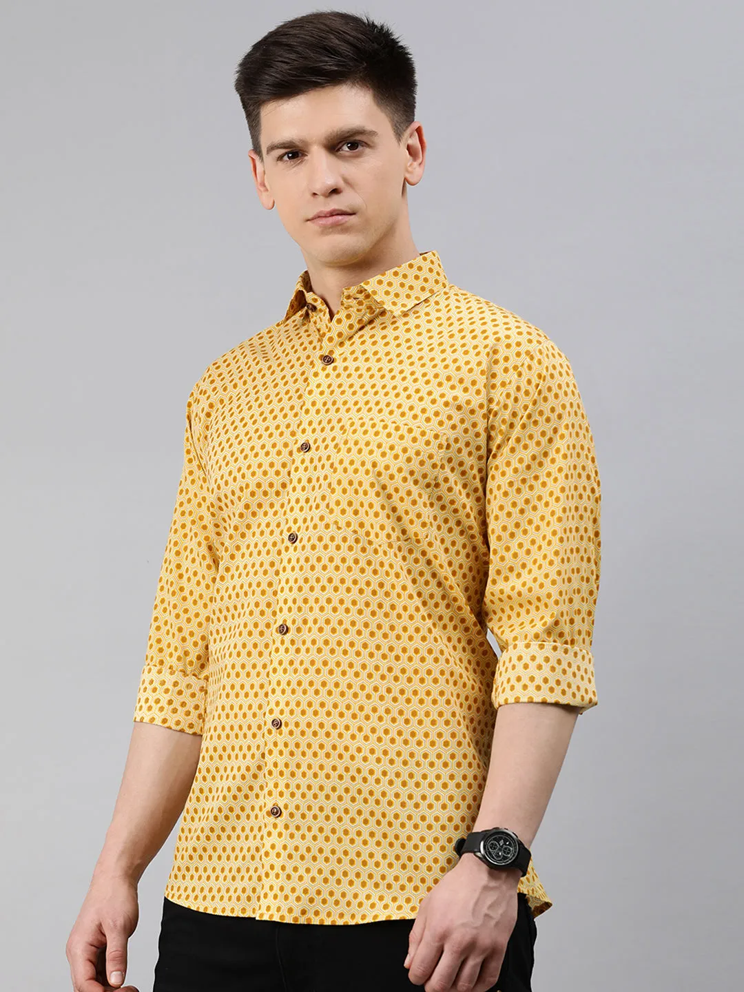 Yellow Cotton Full Sleeves Shirts For Men-Mmf0242