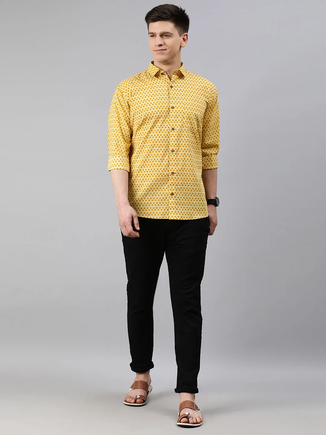 Yellow Cotton Full Sleeves Shirts For Men-Mmf0242