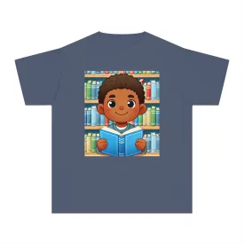 Youth - Young Book Reader Midweight T-Shirt (African American / Black Boy)