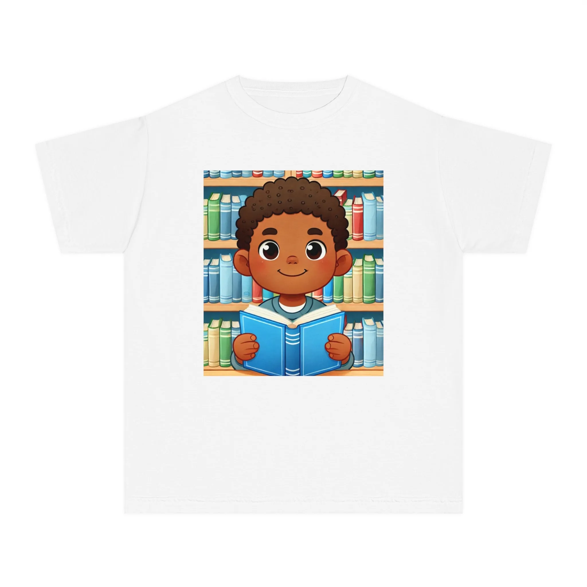 Youth - Young Book Reader Midweight T-Shirt (African American / Black Boy)