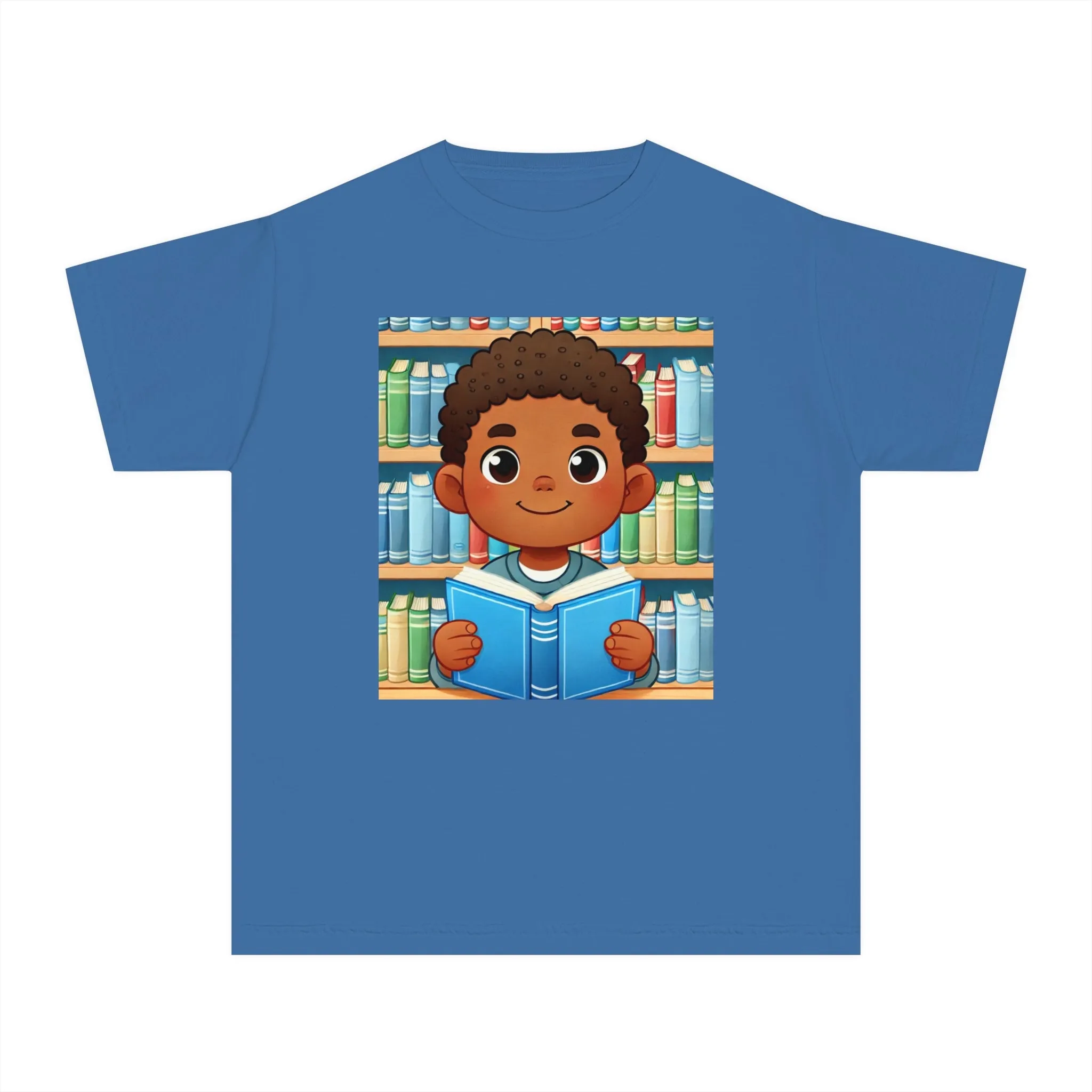 Youth - Young Book Reader Midweight T-Shirt (African American / Black Boy)